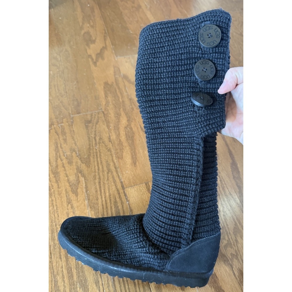 Ugg Black Cardy Classic Knitted Sweater‎ Tall Foldover Button Boot Size 7 - Picture 5 of 11